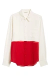 Peter Do Mixed Media Button-up Shirt In White/scarlet