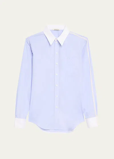 Peter Do Office Contrast Trim Pintuck Shirt In Oxford Blue