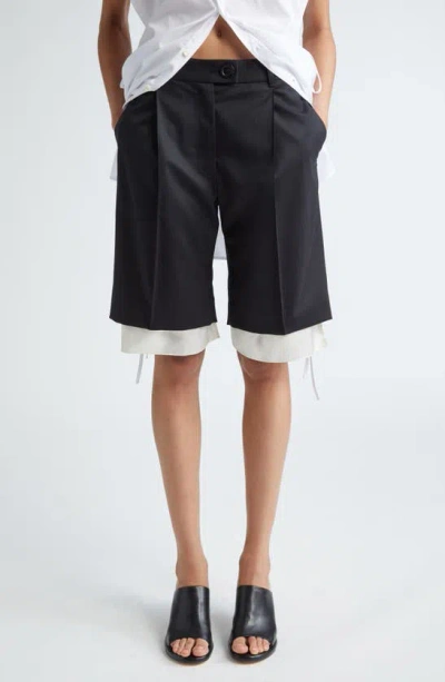 Peter Do Peekaboo Lining Tailored Stretch Wool Shorts In Black/ Ivory