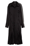 Peter Do Pleated Long Sleeve Satin Shirtdress In Black