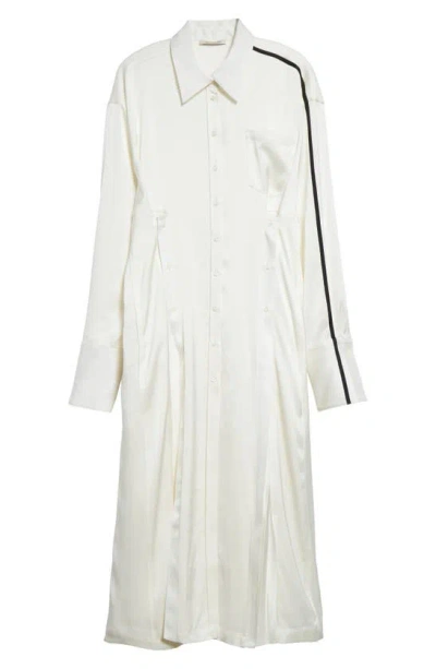 Peter Do Pleated Long Sleeve Satin Shirtdress In Off-white