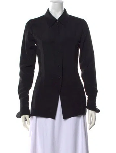 Pre-owned Peter Do Silk Long Sleeve Button-up Top In Black