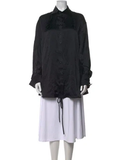 Pre-owned Peter Do Silk Long Sleeve Button-up Top In Black