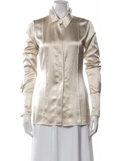 Pre-owned Peter Do Silk Long Sleeve Button-up Top In Neutral