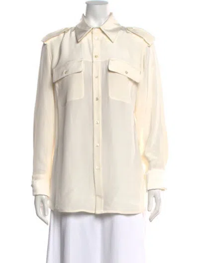 Pre-owned Peter Do Silk Long Sleeve Button-up Top In Neutrals