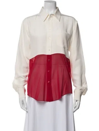 Pre-owned Peter Do Silk Long Sleeve Button-up Top In White