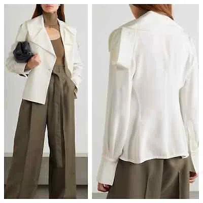 Pre-owned Peter Do Silk Trench Blouse Fr 38 Us 6 White Double Breasted Button $1250