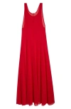 Peter Do Sleeveless Pleat Stretch Silk Maxi Dress In Scarlet