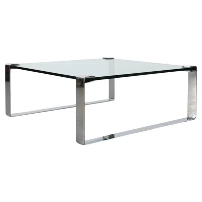 Pre-owned Peter Draenert "klassik" Model 1022 Glass Coffee Table With Square Chrome Base In Blue