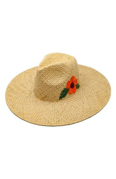 Peter Grimm Delfina Embroidered Flower Straw Hat In Neutral