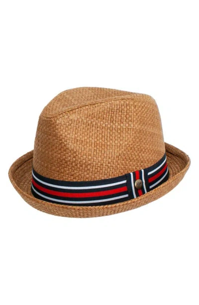 Peter Grimm Depp Stripe Ribbon Fedora In Brown