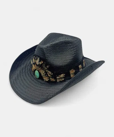 Peter Grimm Marron Feathered Straw Drifter In Tea Stain