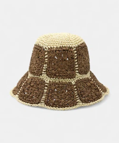 Peter Grimm Serafina Packable Crotchet Bucket Hat In Natural/brown