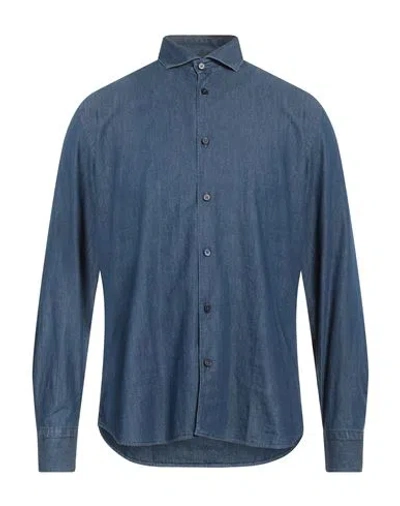 Peter Hadley Man Denim Shirt Blue Size Xxl Cotton