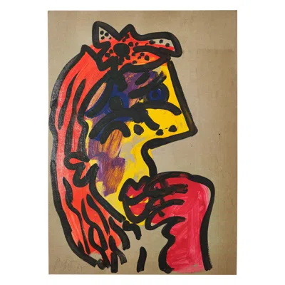 Pre-owned Peter Keil Painting By , Acrylic On Board, Red, Yellow, Orange, No Frame, Modern