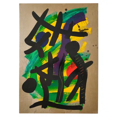 Pre-owned Peter Keil Painting By , C 1967, Signed, Acrylic On Board, No Frame, Modern Art In Black