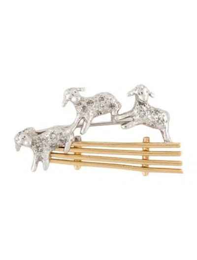 Pre-owned Peter Lindeman 14k Diamond Three Lambs Brooch In Multi