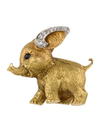 Pre-owned Peter Lindeman 18k Sapphire & Diamond Elephant Brooch In Multi