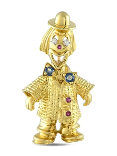 Pre-owned Peter Lindeman 18k Yellow Gold Clown Multi-stone Brooch