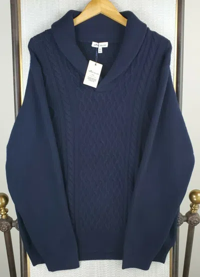 Pre-owned Peter Millar $348 Size 2xl Sweater Lamb/yak/cashmere Mens Shawl Cable Knit In Blue