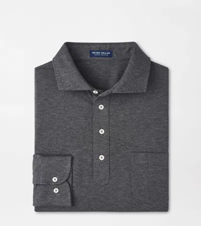 Peter Millar Amble Long-sleeve Cotton Cashmere Polo In Gray