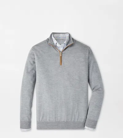 Peter Millar Autumn Crest Suede Trim Quarter-zip In Gray