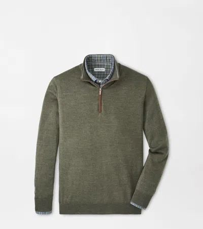 Peter Millar Autumn Crest Suede Trim Quarter-zip In Green