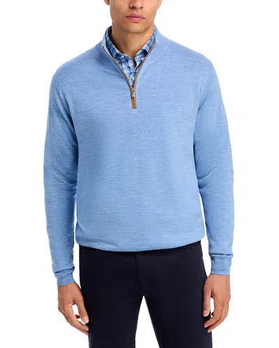 Peter Millar Autumn Crest Suede Trim Quarter Zip Sweater In Blue