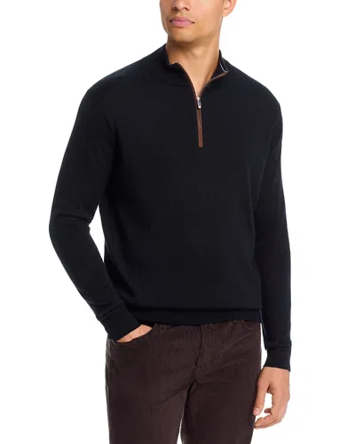 Peter Millar Autumn Crest Suede Trim Quarter Zip Sweater In Black