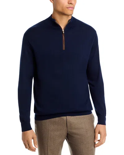 Peter Millar Autumn Crest Suede Trim Quarter Zip Sweater In Blue
