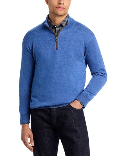 Peter Millar Autumn Crest Suede Trim Quarter Zip Sweater In Blue