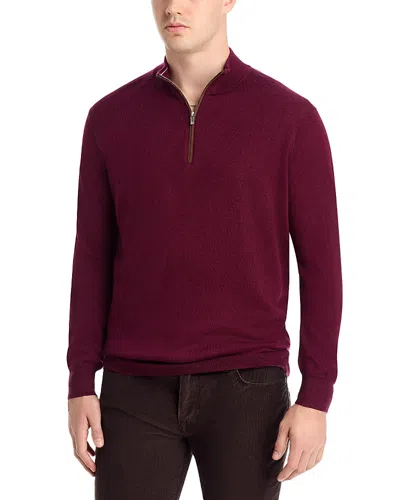 Peter Millar Autumn Crest Suede Trim Quarter Zip Sweater In Burgundy