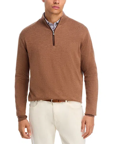 Peter Millar Autumn Crest Suede Trim Quarter Zip Sweater In Brown