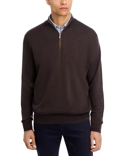 Peter Millar Autumn Crest Suede Trim Quarter Zip Sweater In Brown
