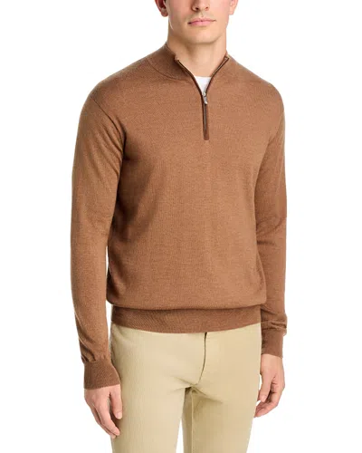 Peter Millar Autumn Crest Suede Trim Quarter Zip Sweater In Brown