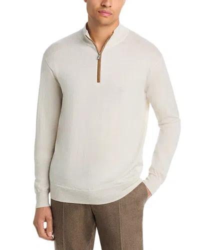 Peter Millar Autumn Crest Suede Trim Quarter Zip Sweater In Neutral