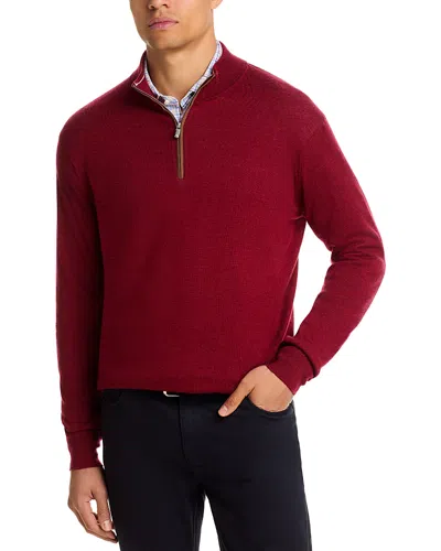 Peter Millar Autumn Crest Suede Trim Quarter Zip Sweater In Red