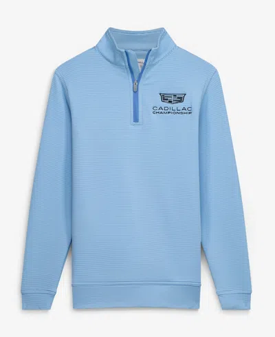 Peter Millar Kids' Big Boys And Girls Blue Cadillac Championship Perth Sugar Stripe Performance Quarter-zip Pullover Sw In Multi