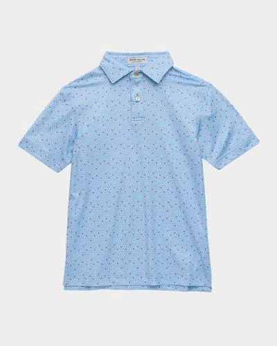 Peter Millar Kids' Boy's Costanzo Geo Youth Performance Jersey Polo In Blue