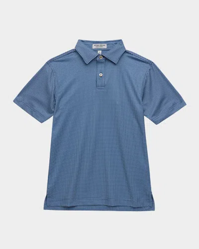 Peter Millar Kids' Boy's Gingham Youth Performance Jersey Polo In Blue