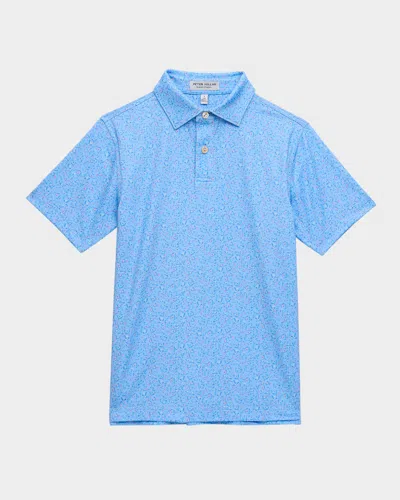 Peter Millar Kids' Boy's Macaw Performance Jersey Polo Shirt In Blue