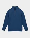 Peter Millar Boy's Perth Youth Birdseye Performance Quarter-zip In Blue