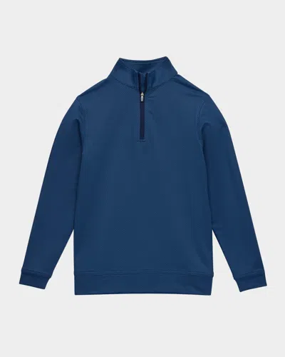 Peter Millar Kids' Boy's Perth Youth Birdseye Performance Quarter-zip In Blue