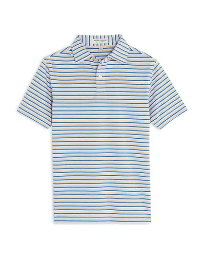 Peter Millar Boys' Fairmont Youth Striped Performance Jersey Polo - Big Kid In White/mako Blue