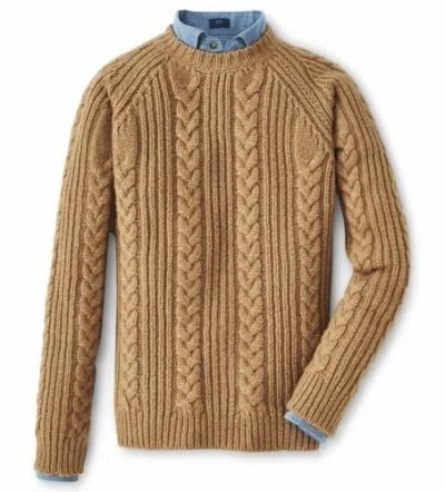 Pre-owned Peter Millar Chalet Cable Sweater Camello Mf19rs06 Size L Made In England $648