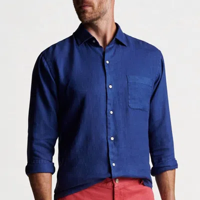 Peter Millar Coastal Garment Dyed Linen Sport Shirt In Atlantic Blue