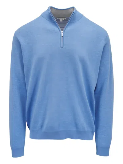 Peter Millar Coolspun Lite Half-zip Sweater In Blue