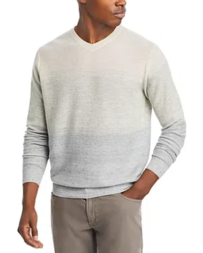 Peter Millar Crown Crafted Camden High V Neck Striped Sweater In British Grey