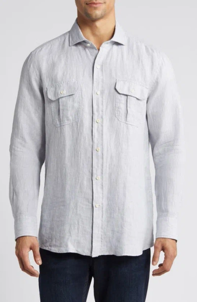 Peter Millar Crown Crafted Lev Linen Button-up Shirt In British Grey