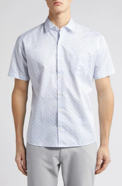 Peter Millar Crown Crafted Trophy Short Sleeve Cotton Button-up Shirt In Blue/ Wild Lilac
